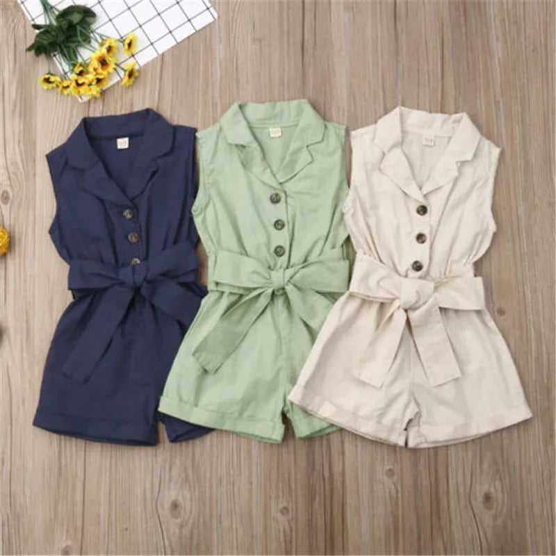 Button Detail Toddler &amp; Kids Belted Playsuit