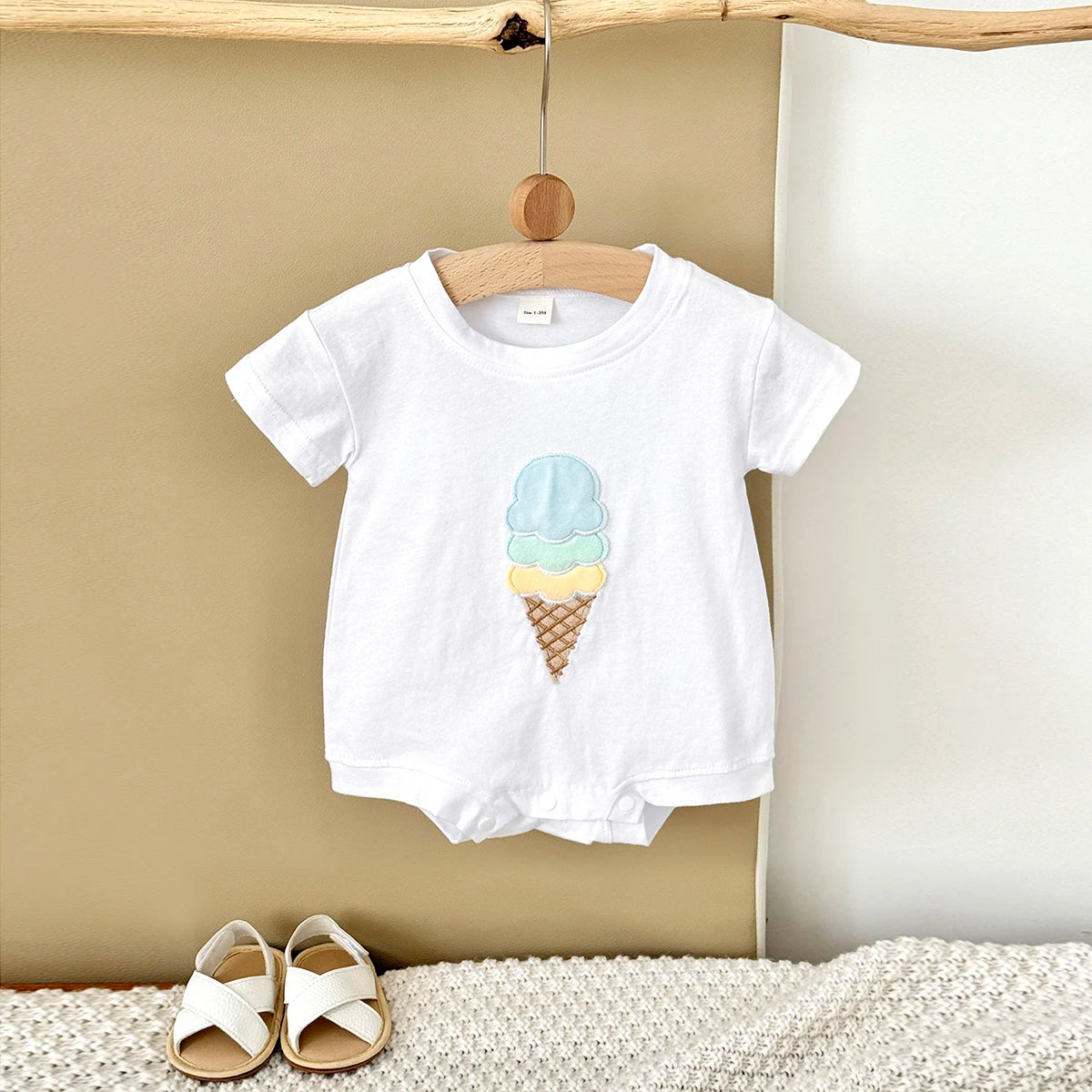 - Ice Cream Embroidered Baby Romper – 100% Cotton Bodysuit Baby Stork