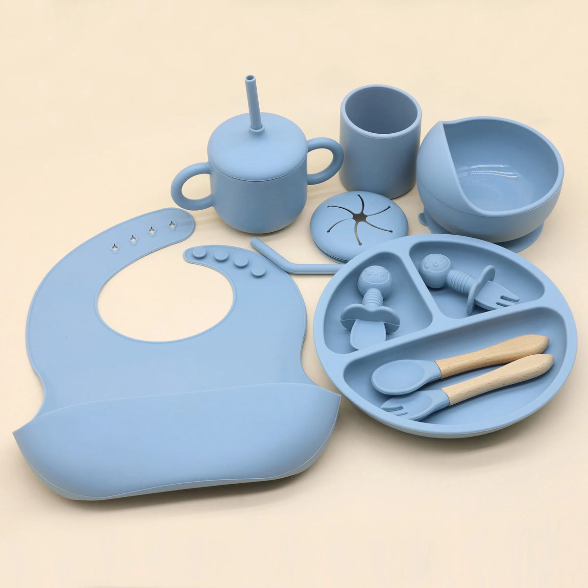 Silicone Feeding Set with Bib, Plate, Bowl &amp; Snack Cup