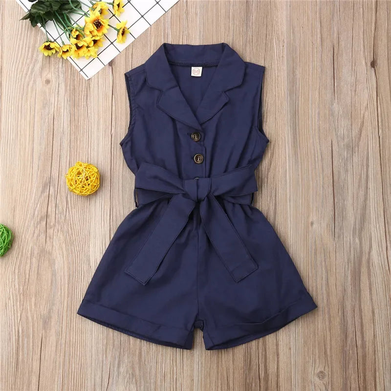 Button Detail Toddler &amp; Kids Belted Playsuit