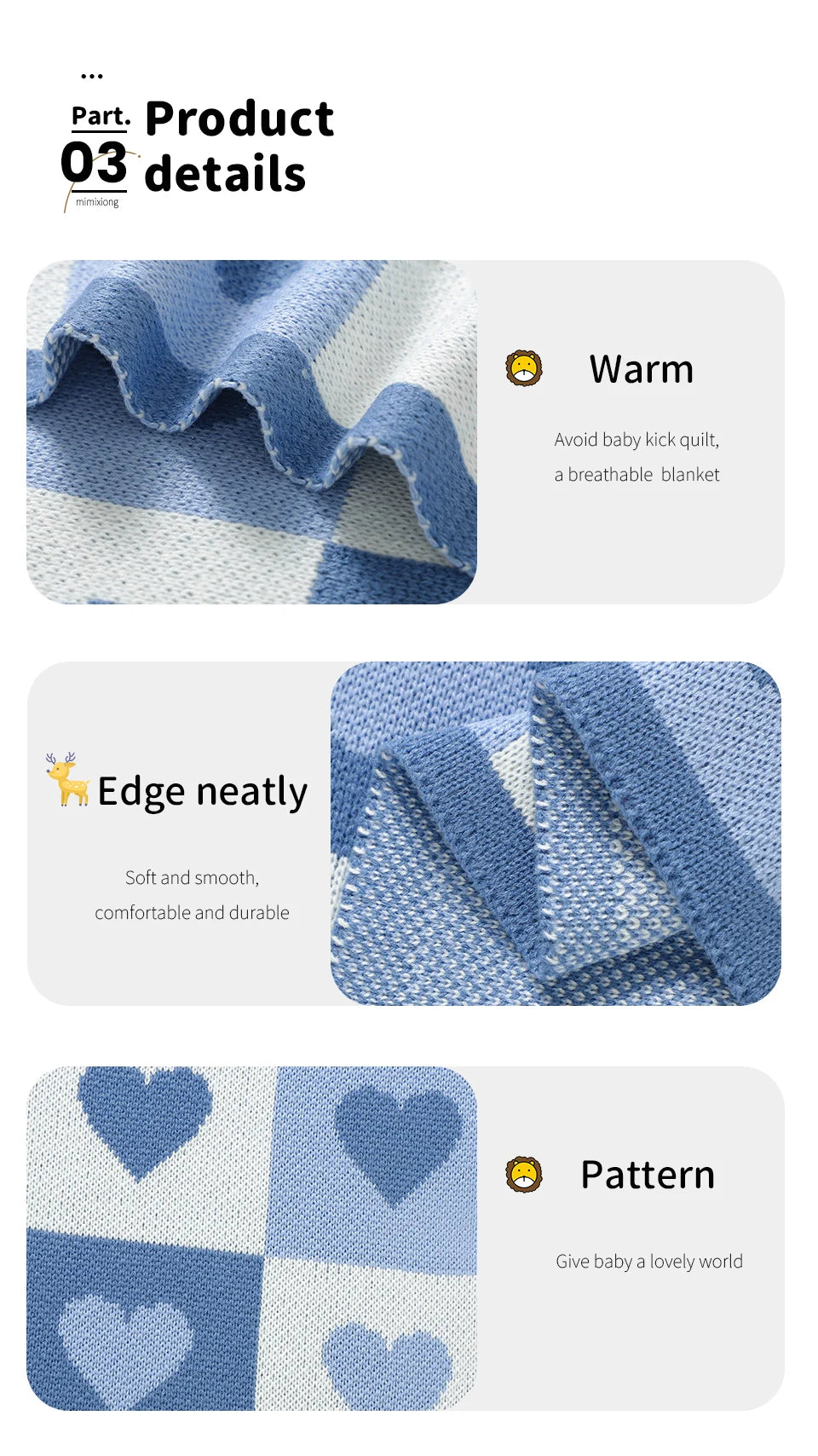 - Heart Pattern Baby Blanket – 90 × 70 cm | Ultra-Soft Acrylic | Multiple Colours Baby Stork