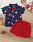 5Y - Santa Print Christmas Shirt & Shorts Set Baby Stork