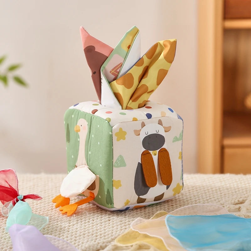 - Montessori Sensory Magic Tissue Box Toy – Soft Fabric Crinkle Tissue Sensory Set for Babies & Toddlers Baby Stork