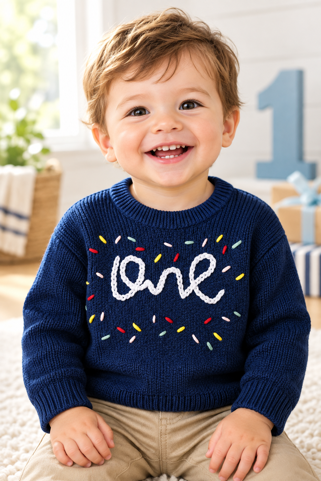 One Birthday Embroidered Knit Sweater | Six Colours