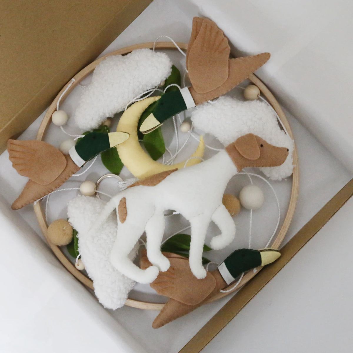 Dog &amp; Mallard Duck Felt Cot Mobile - Green &amp; Cream