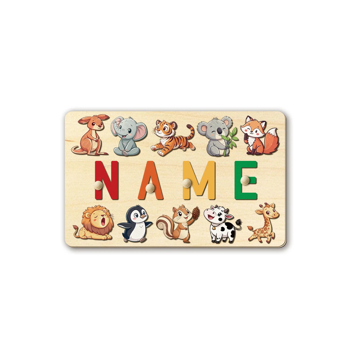 Personalised Wooden Name Puzzle Board | Animal-Themed Montessori Learning Toy