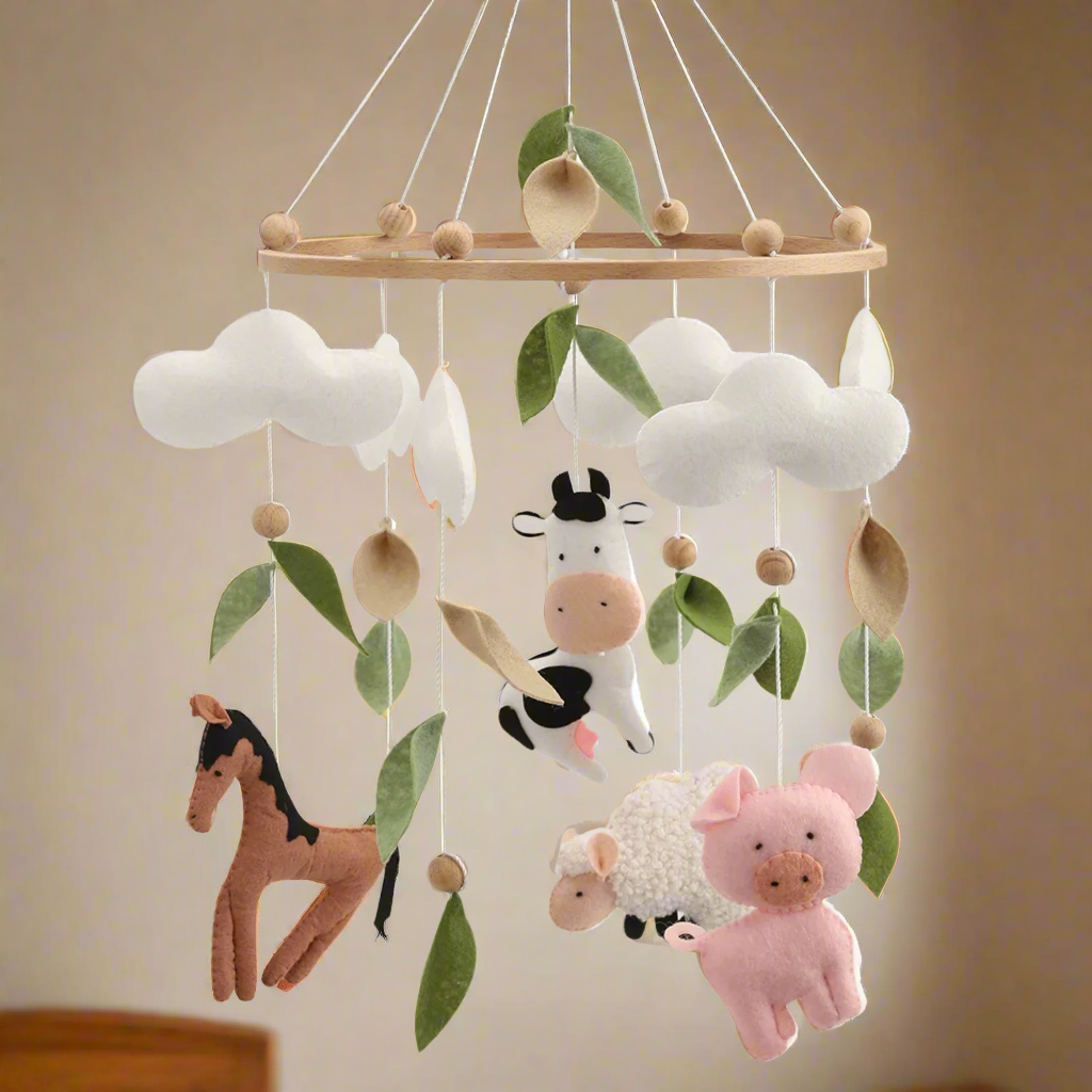 - Farmyard Friends Animals Baby Mobile – Handmade Felt Cot Mobile Baby Stork