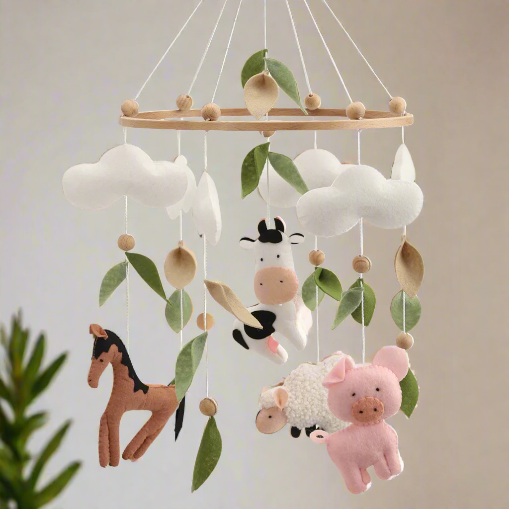 - Farmyard Friends Animals Baby Mobile – Handmade Felt Cot Mobile Baby Stork