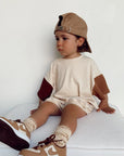 - Two-Tone Neutral Cotton Shorts + Romper Set Baby Stork