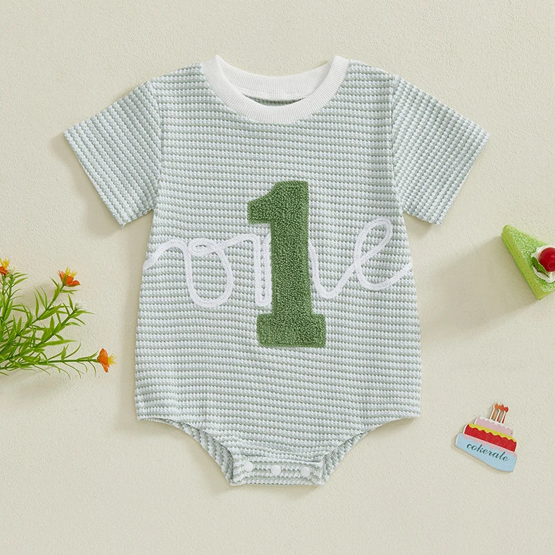 Green - “One” First Birthday Romper Baby Stork
