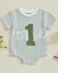 Green - “One” First Birthday Romper Baby Stork