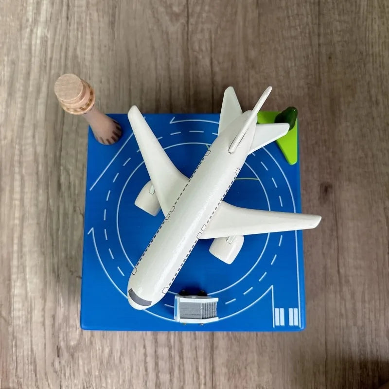 - Handmade Wooden Music Box – Rotating Airplane & Airport Scene | Sustainable Timber | Collectible Keepsake Gift Baby Stork Music Box