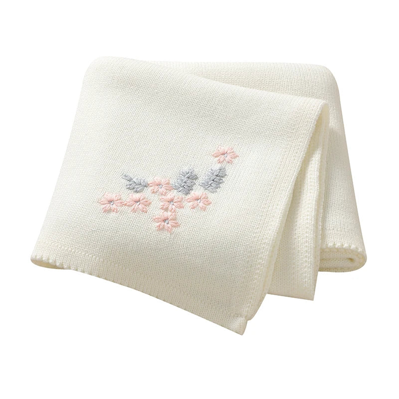 Cream - Floral Embroidered Baby Blanket – 90 × 70 cm | Ultra-Soft | 6 Elegant Colours Baby Stork