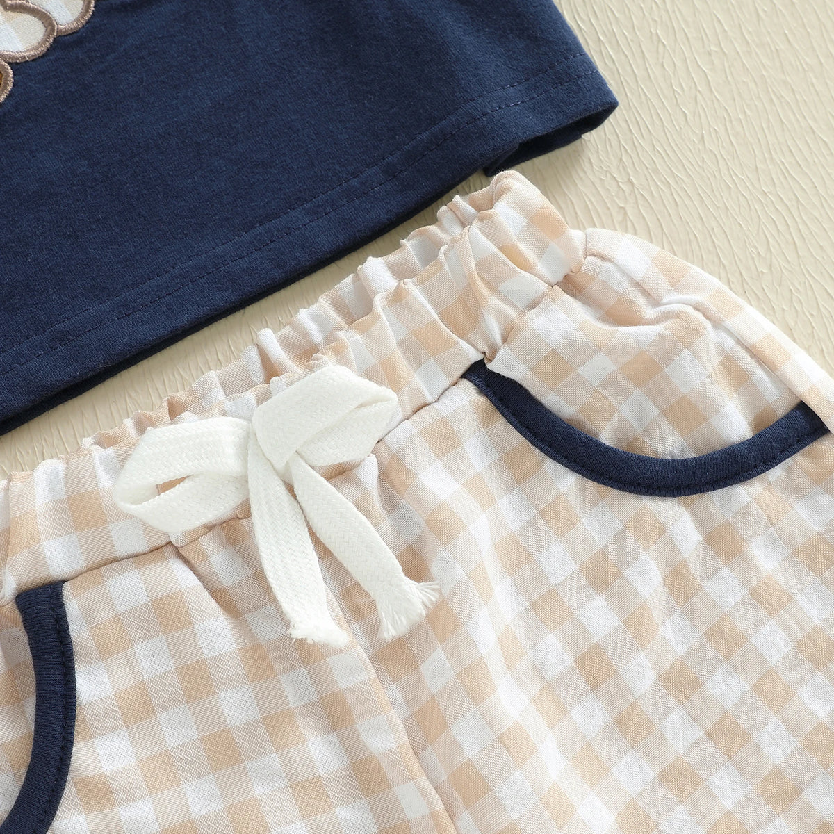 Dog &amp; Baseball Top with Checked Shorts Set