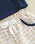 Dog & Baseball Top with Checked Shorts Set