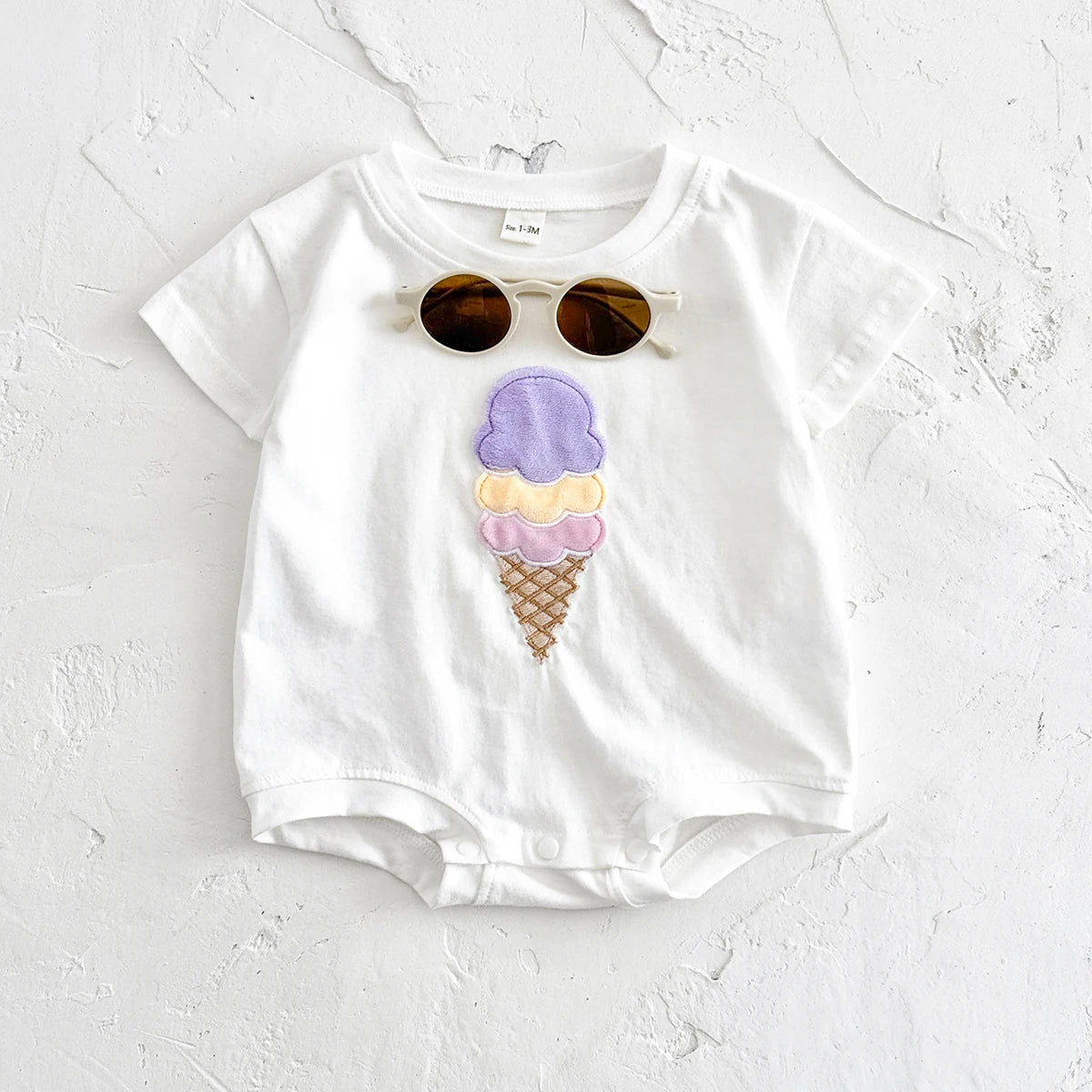Purple - Ice Cream Embroidered Baby Romper – 100% Cotton Bodysuit Baby Stork
