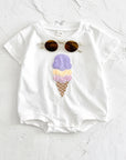 Purple - Ice Cream Embroidered Baby Romper – 100% Cotton Bodysuit Baby Stork