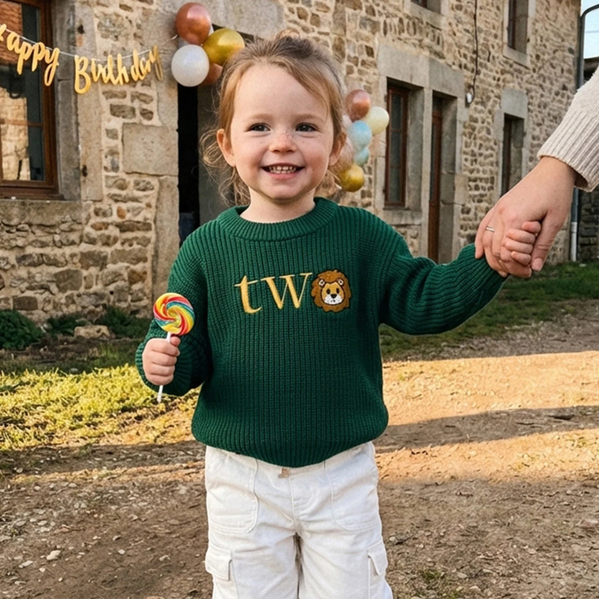 Two Birthday Lion Knit Jumper | Green