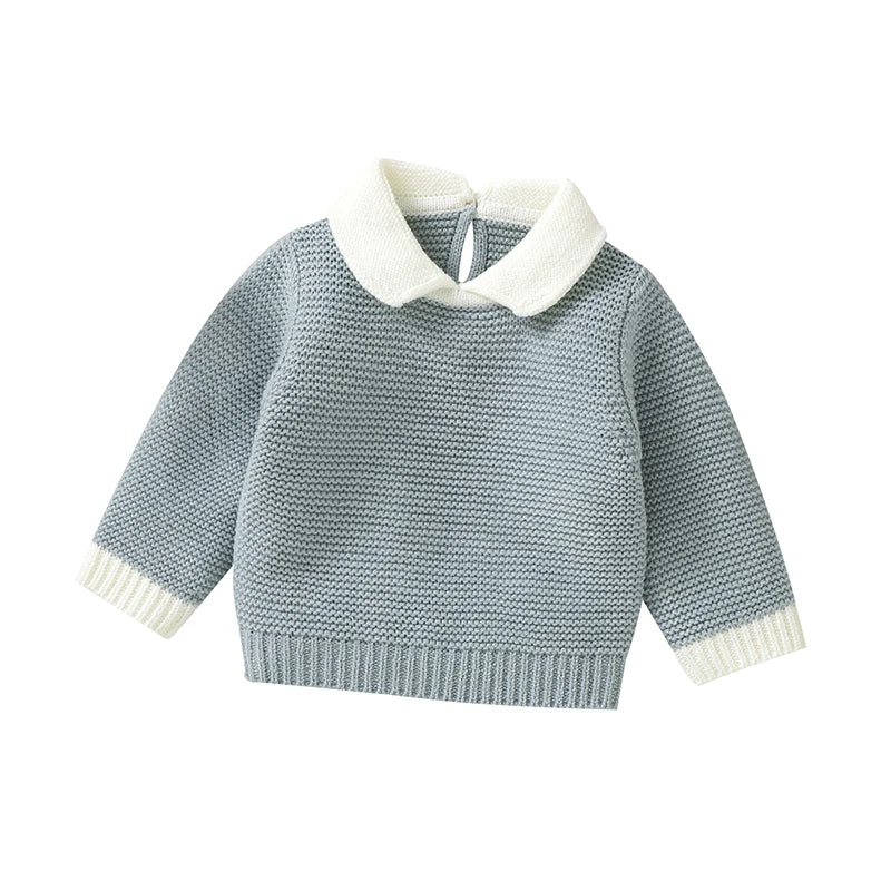 Blue - Collared Knit Sweater – Classic Cotton Blend Baby Jumper Baby Stork