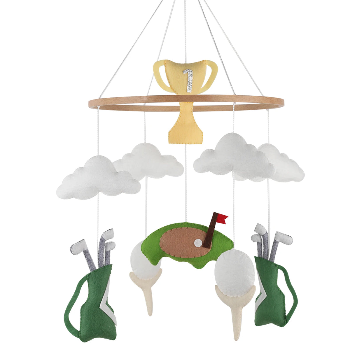 - Golf &amp; Clouds Felt Cot Mobile - Green &amp; White AE