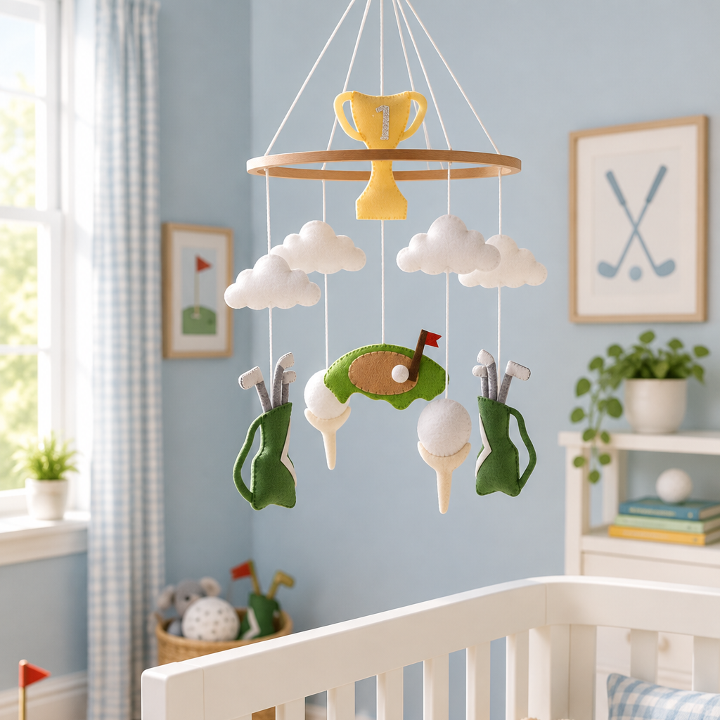 - Golf & Clouds Felt Cot Mobile - Green & White AE