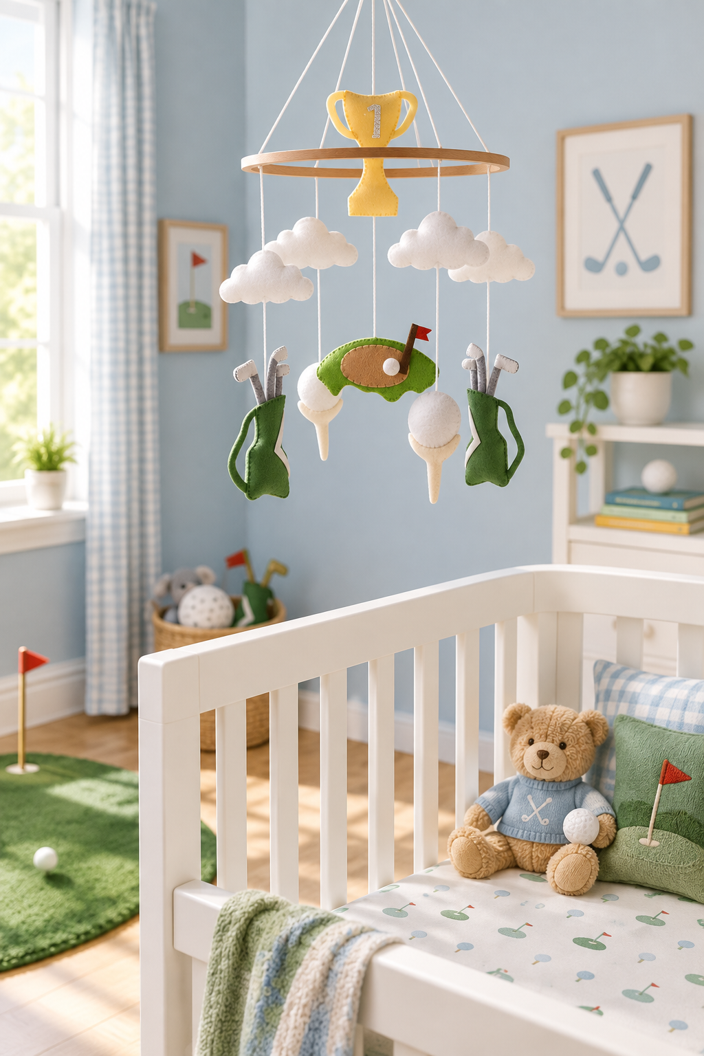 - Golf & Clouds Felt Cot Mobile - Green & White AE