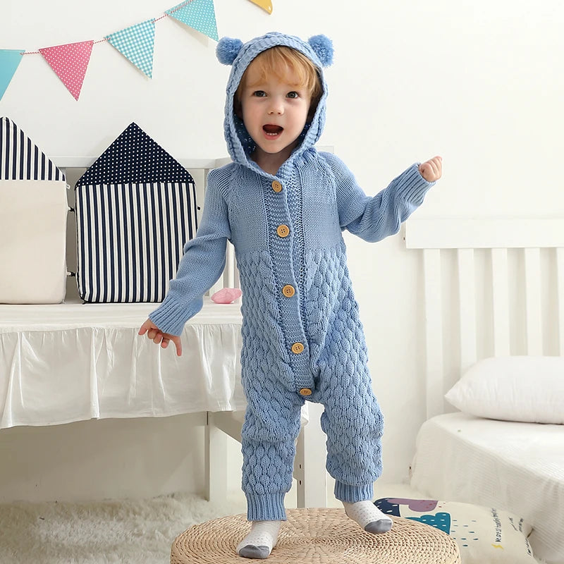 - Baby Bear Hooded Knit Jumpsuit Baby Stork