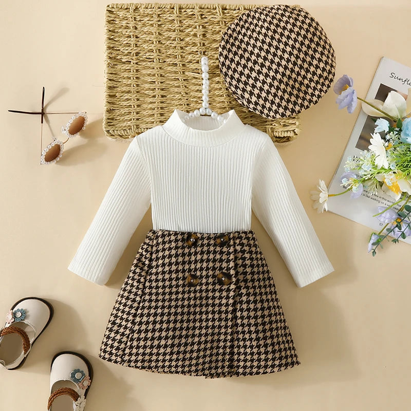 - Houndstooth Baby & Toddler Skirt Outfit with Beret Baby Stork