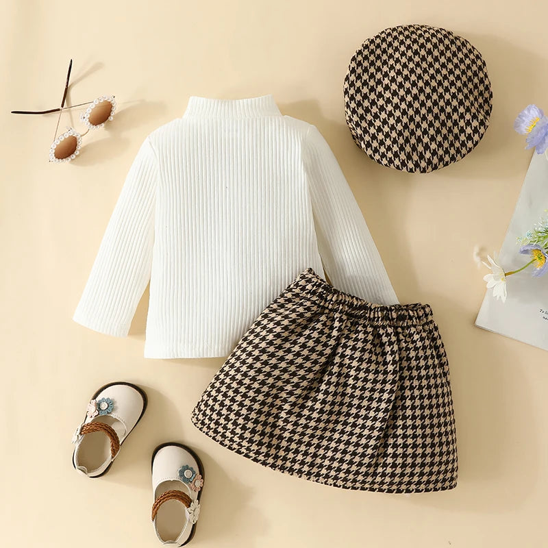 - Houndstooth Baby & Toddler Skirt Outfit with Beret Baby Stork