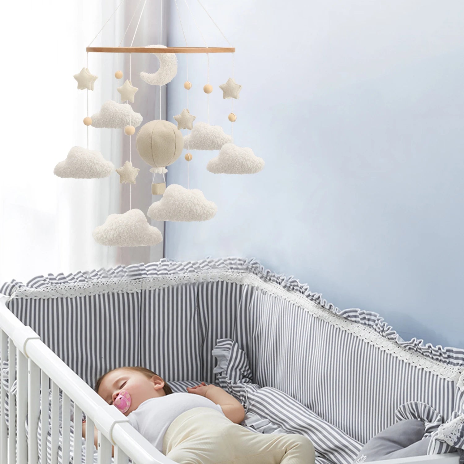 - Starry Night Bouclé Baby Mobile – Cream &amp; Ivory Nursery Décor Baby Stork