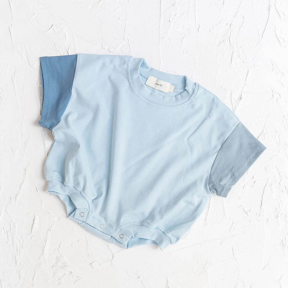 - Two-Tone Cool Blue Cotton Shorts + Romper Set Baby Stork