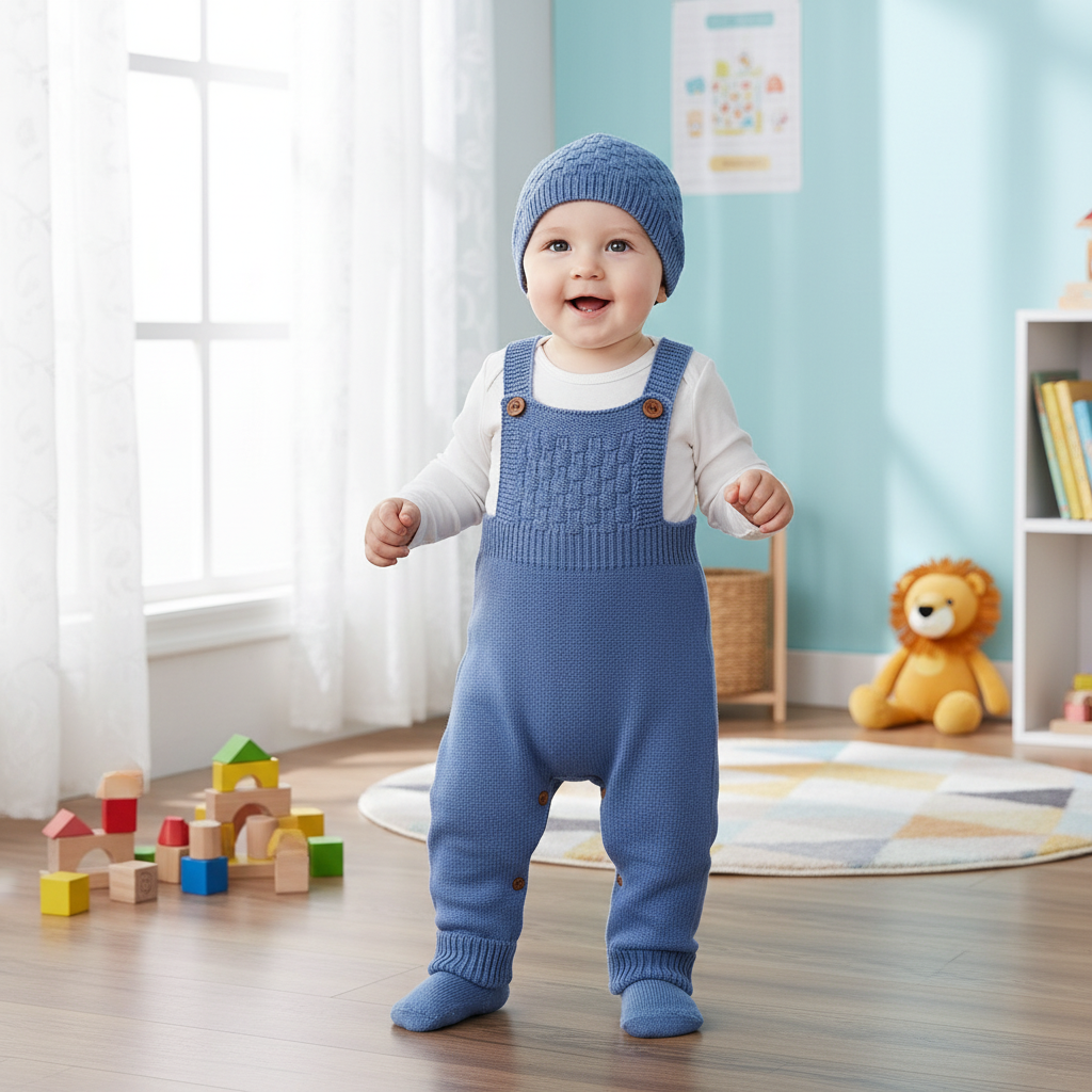 - Knit Baby Overalls & Hat Set Baby Stork