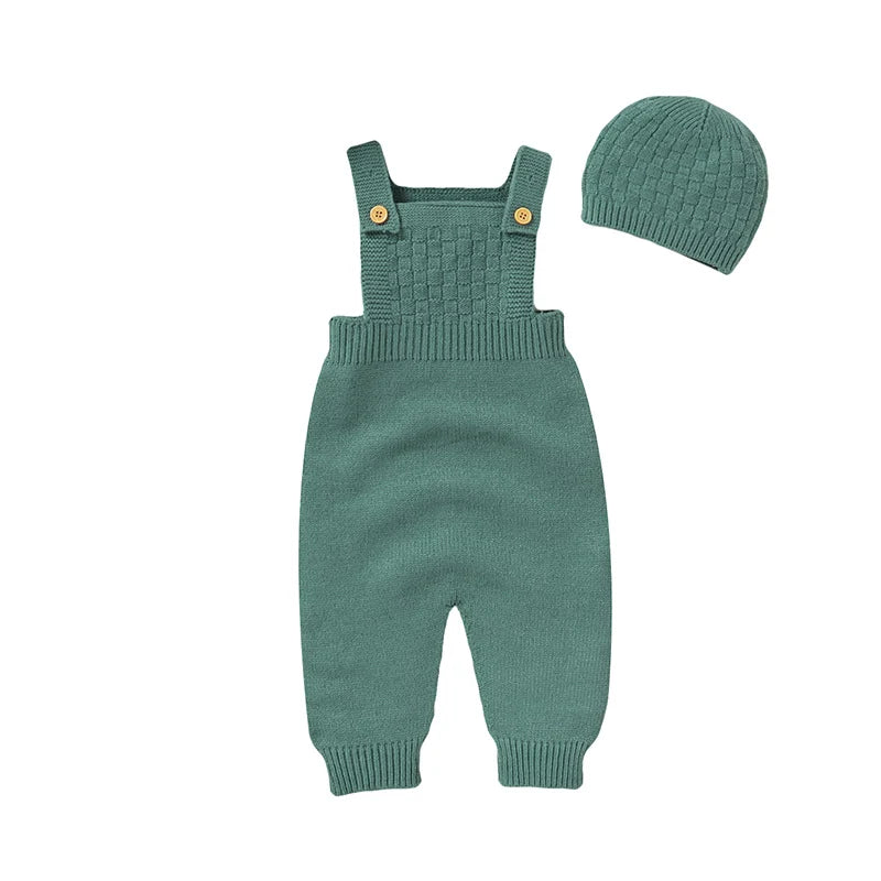 Green - Knit Baby Overalls & Hat Set Baby Stork