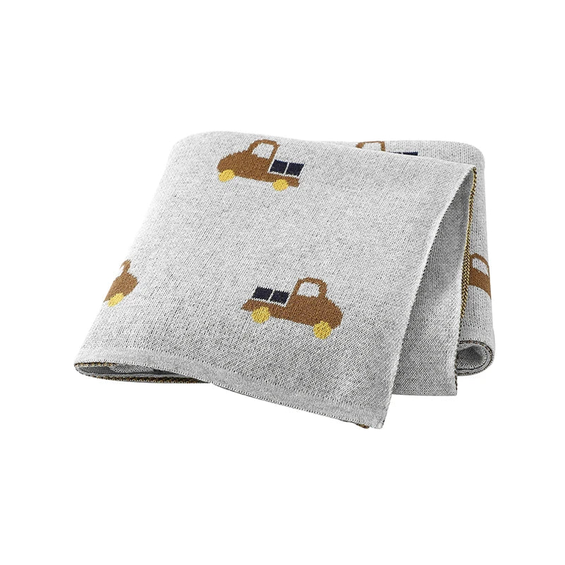 Grey - Truck Pattern Baby Blanket – 90 × 70 cm | Soft Acrylic | 6 Colours Baby Stork