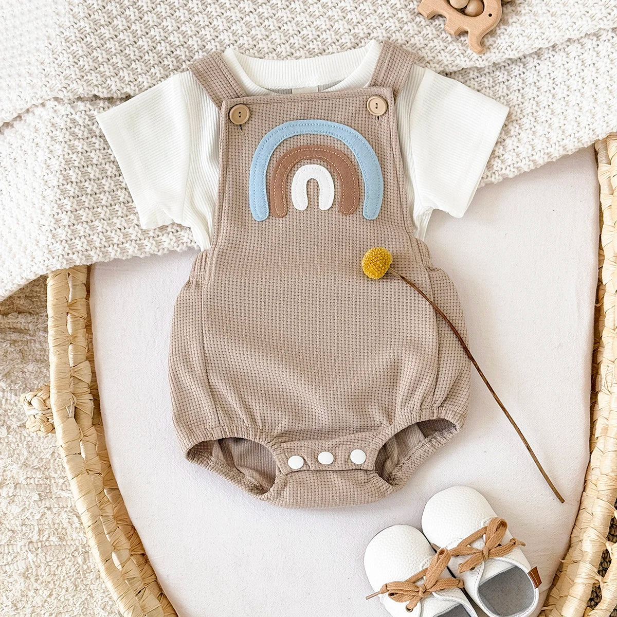 - Rainbow Waffle Romper Set – 2 Piece Outfit Baby Stork