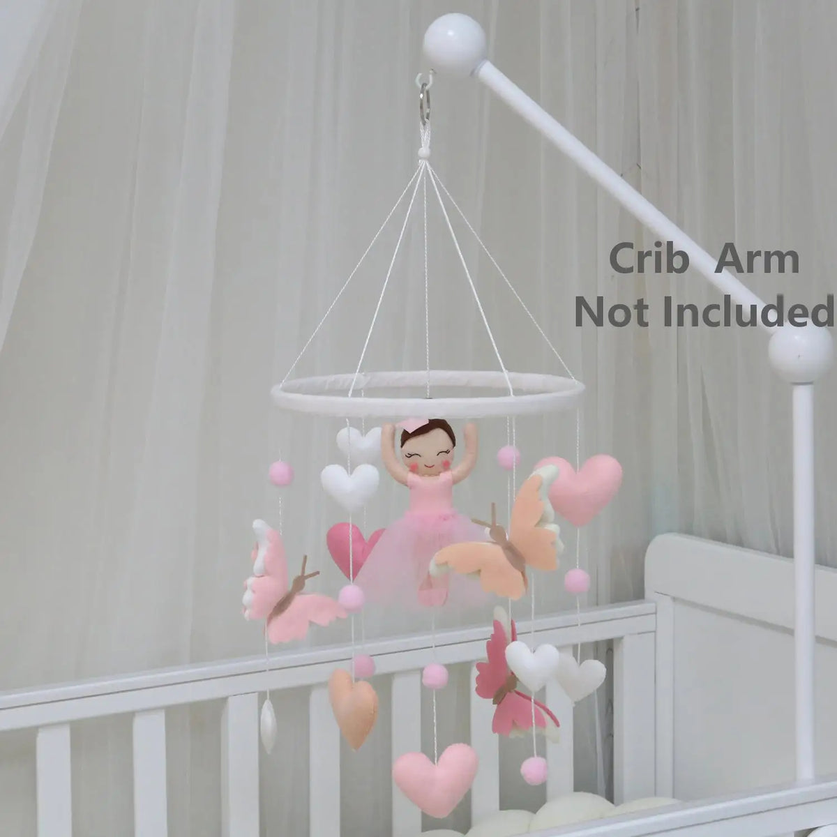 Ballerina Felt Cot Mobile with Butterflies &amp; Hearts - Pink