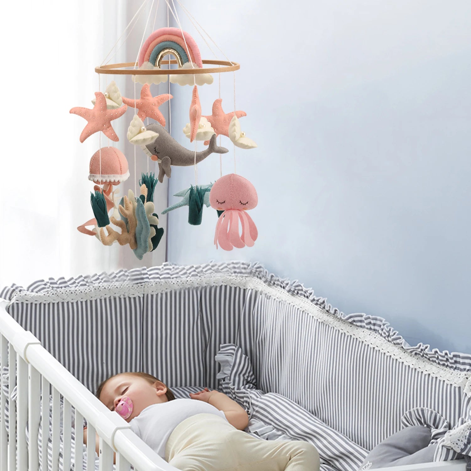 - Rainbow Ocean Baby Mobile – Handmade Felt Cot Mobile with Whale, Jellyfish &amp; Starfish Baby Stork