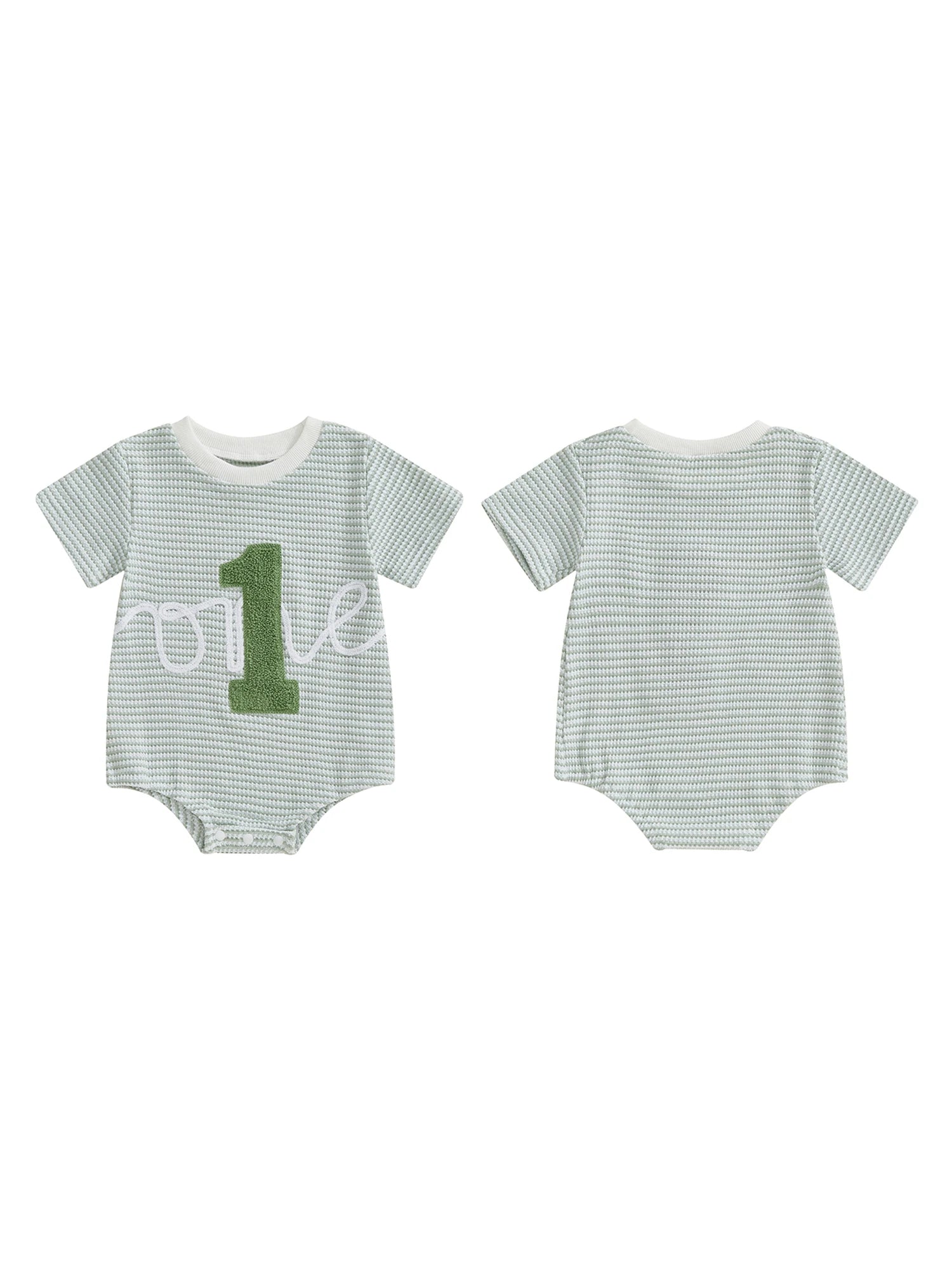 - “One” First Birthday Romper Baby Stork