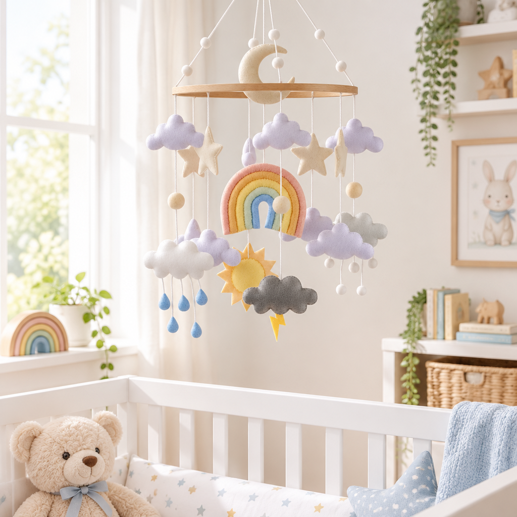- Rainbow & Weather Felt Cot Mobile - Pastel AE