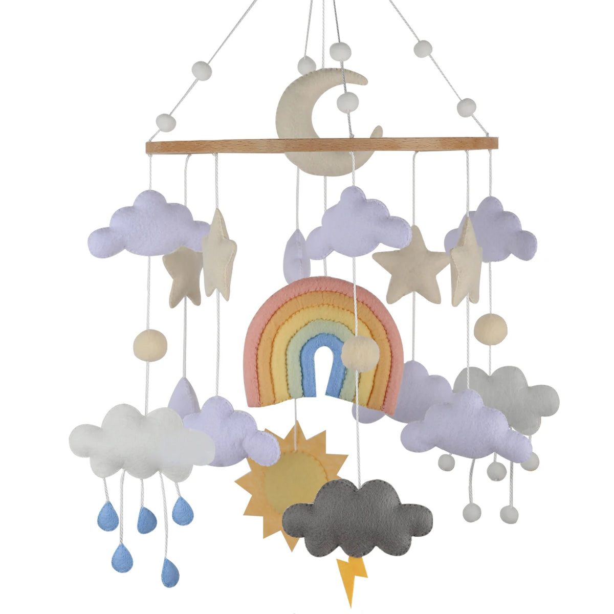 - Rainbow &amp; Weather Felt Cot Mobile - Pastel AE