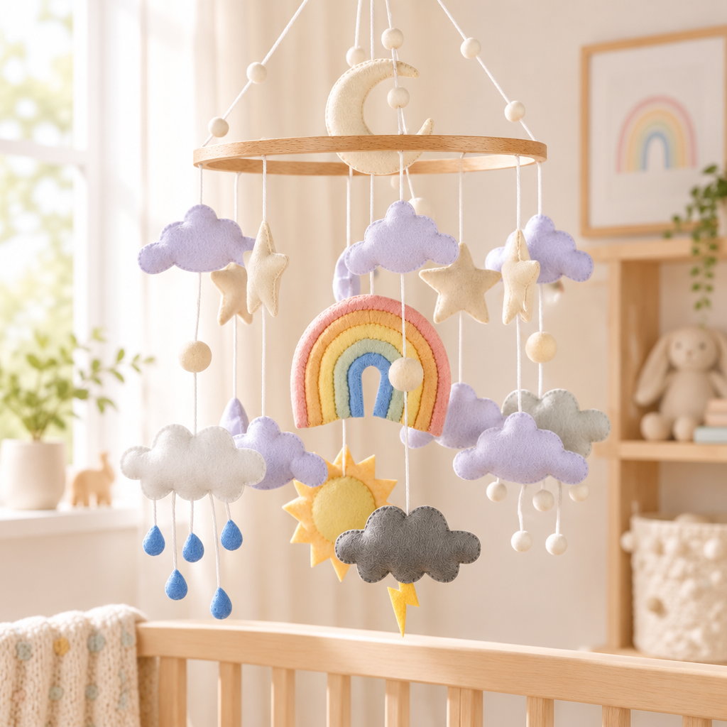 - Rainbow & Weather Felt Cot Mobile - Pastel AE