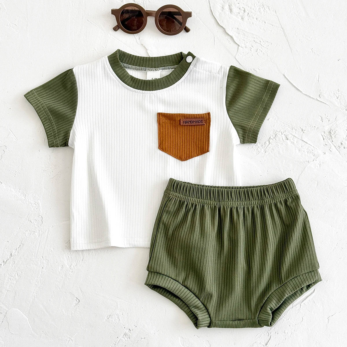- Green Ribbed Pocket Set – 2 Piece Baby Outfit Baby Stork