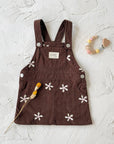 - Chocolate Corduroy Overall Dress – Embroidered Daisy Pinafore Baby Stork