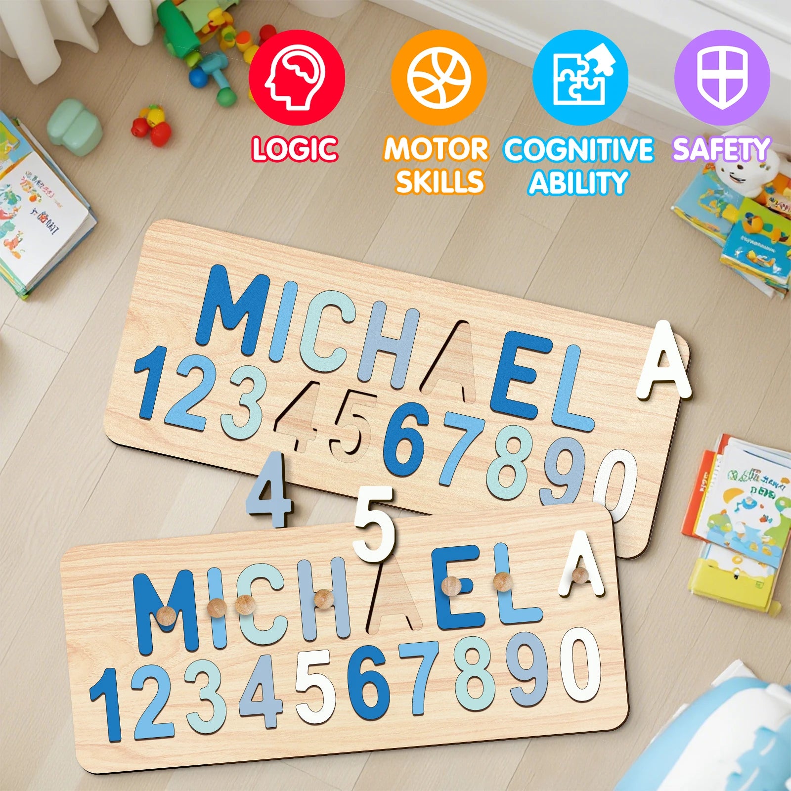 - Custom Wooden Name & Number Puzzle – Personalised Educational Toy Baby Stork