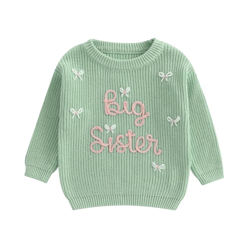 Green - Big Sister Embroidered Knit Sweater Baby Stork