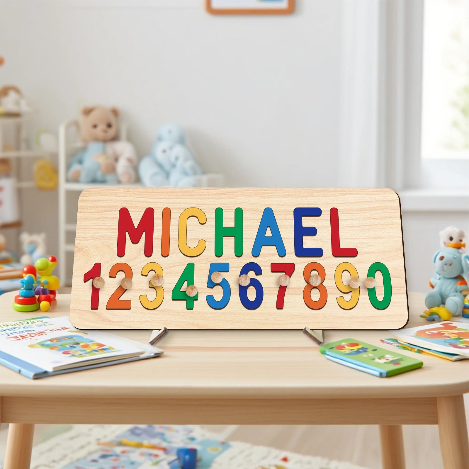 - Custom Wooden Name & Number Puzzle – Personalised Educational Toy Baby Stork