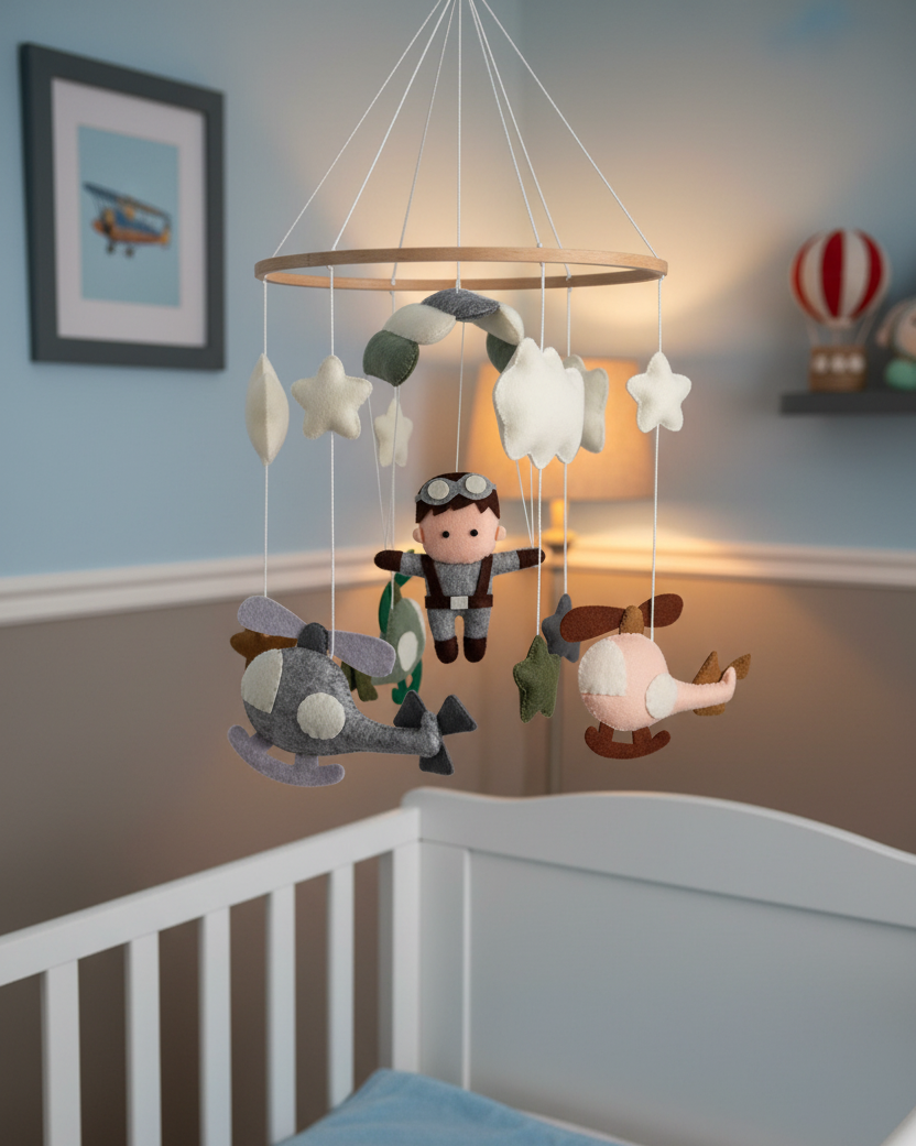 Aviator Baby Mobile | Pilot, Airplane &amp; Helicopter Nursery Mobile
