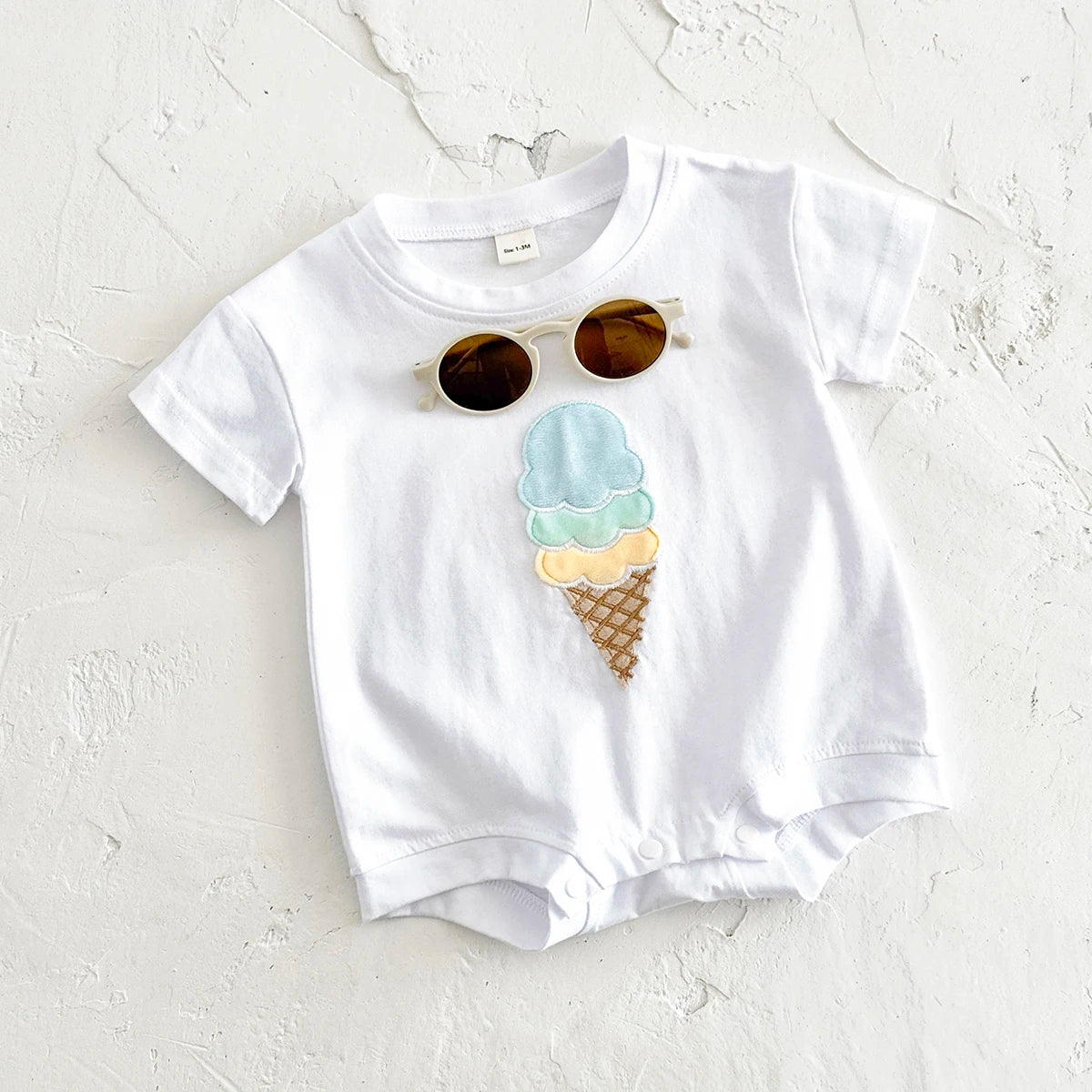- Ice Cream Embroidered Baby Romper – 100% Cotton Bodysuit Baby Stork