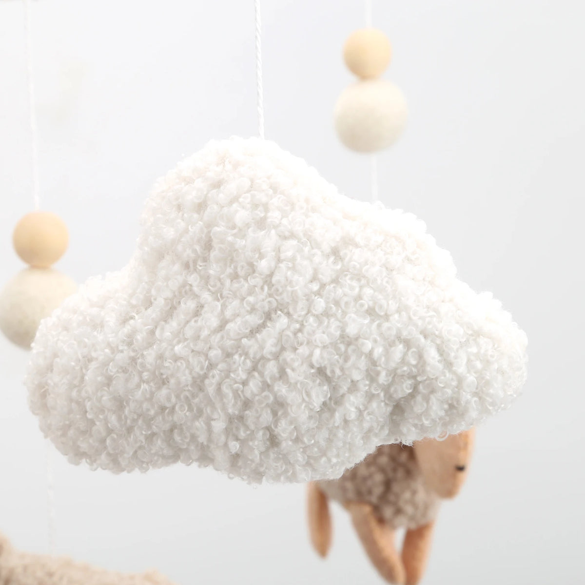 - Sheep & Bouclé Clouds Cot Mobile - Cream & Beige AE