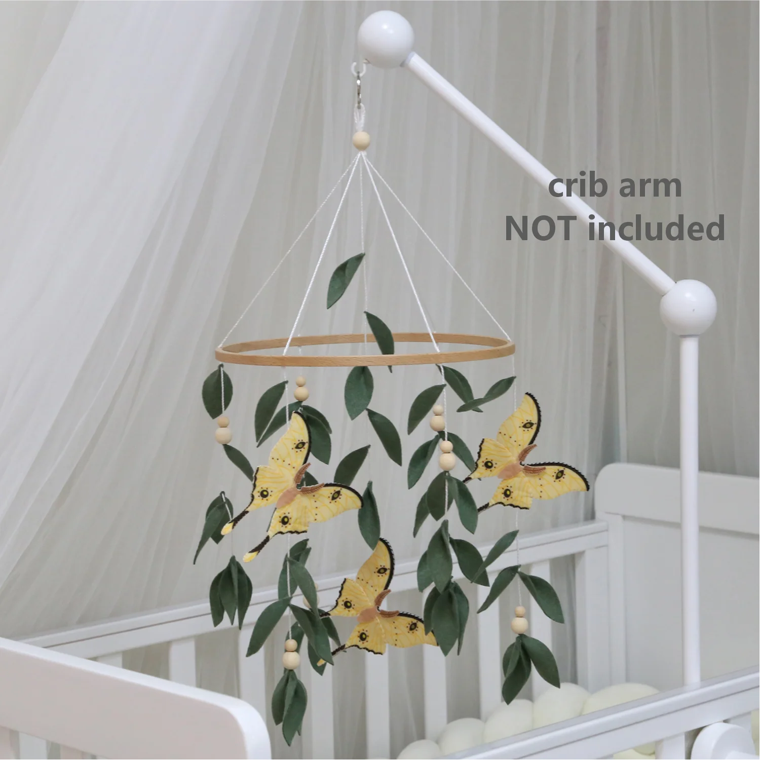 Butterfly Baby Mobile with Green Leaves | Nature Nursery Decor